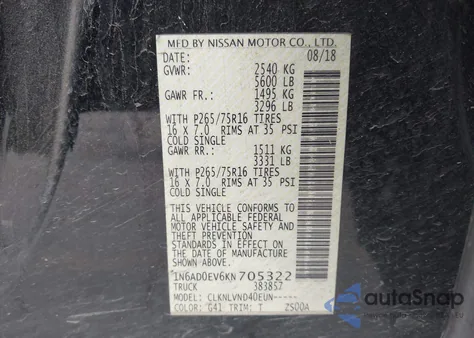 2019 Nissan Frontier Pro-4X from USA, damaged, VIN 1N6AD0EV6KN705322